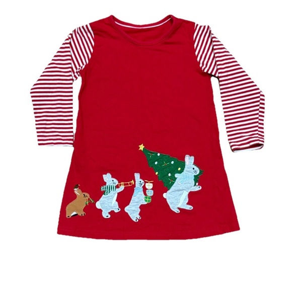 Other - Christmas Holiday Appliqué Dress Bunnies Tree Long Sleeve Girls Size 4 Cotton
